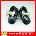 Japan wholesale high quality black and gold bow cow leather moccasins women shoes boots